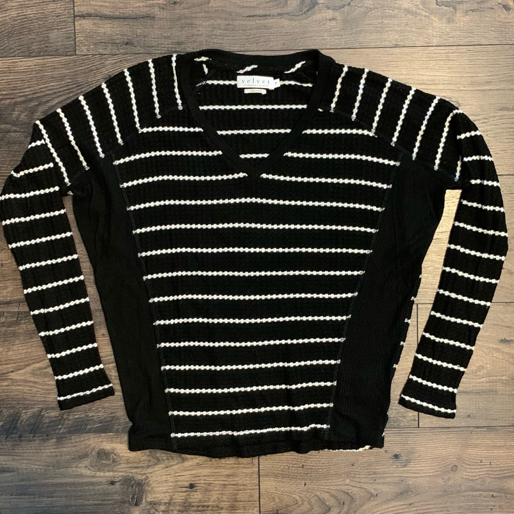 Velvet by G&S | Drop Shoulder V neck striped top